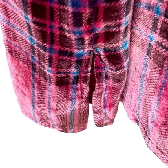 SOFT SURROUNDINGS Velvet Shirt Large Tall Pink Plaid Rayon Silk Button Up Womens - Picture 10 of 11